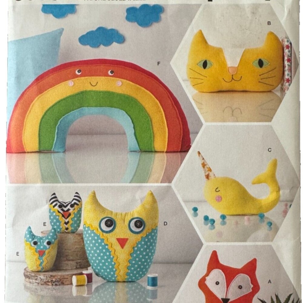 Simplicity Pattern 8358 ~ Stuffed Animals ~ Fox~Cat~Narwhal~Owl~Baby Owl~Rainbow